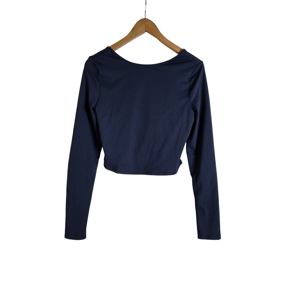 SHEIN Navy Long Sleeve Open Back Crop Top Size M Scoop Neck Balletcore Dancer